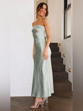 Billy J Miya Satin Maxi Dress in Sage Green